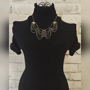 Gothic Silver Chain Swag Necklace w/ Studs & Beads – Statement Bib Jewelry